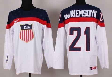 2014 Olympics Usa #21 James Van Riemsdyk White Jersey