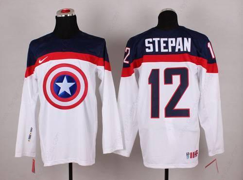 2015 Men’s Team Usa #12 Derek Stepan Captain America Fashion White Jersey
