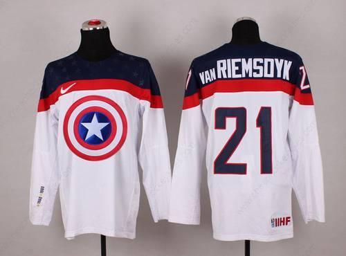 2015 Men’s Team Usa #21 James Van Riemsdyk Captain America Fashion White Jersey