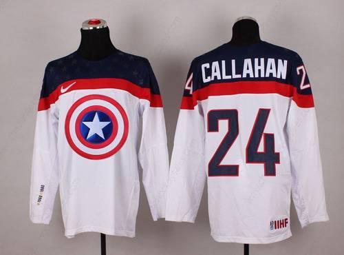 2015 Men’s Team Usa #24 Ryan Callahan Captain America Fashion White Jersey