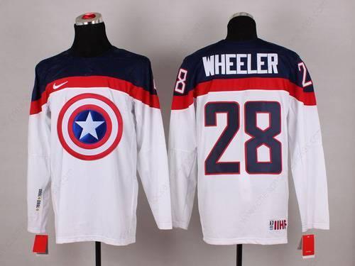 2015 Men’s Team Usa #28 Blake Wheeler Captain America Fashion White Jersey