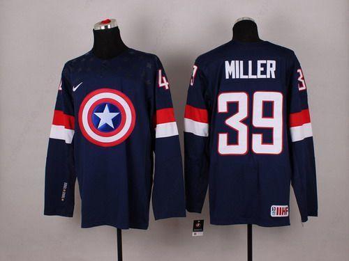 2015 Men’s Team Usa #39 Ryan Miller Captain America Fashion Navy Blue Jersey