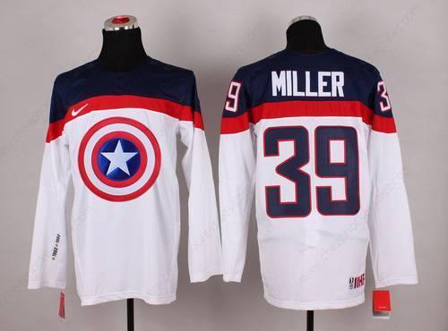 2015 Men’s Team Usa #39 Ryan Miller Captain America Fashion White Jersey