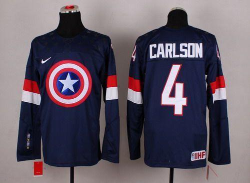 2015 Men’s Team Usa #4 John Carlson Captain America Fashion Navy Blue Jersey