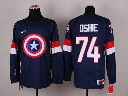 2015 Men’s Team Usa #74 T.J. Oshie Captain America Fashion Navy Blue Jersey