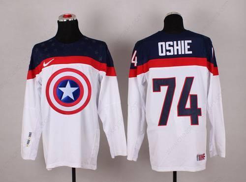 2015 Men’s Team Usa #74 T.J. Oshie Captain America Fashion White Jersey