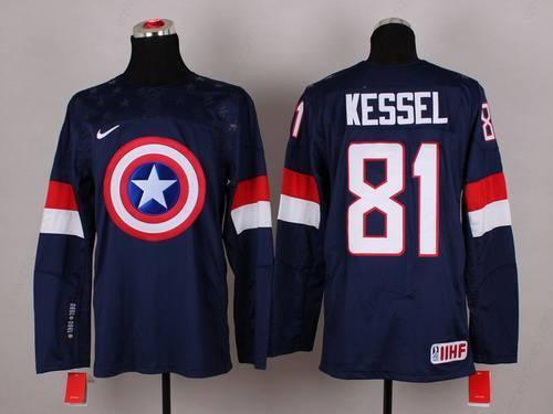 2015 Men’s Team Usa #81 Phil Kessel Captain America Fashion Navy Blue Jersey