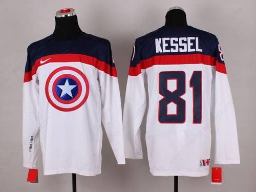 2015 Men’s Team Usa #81 Phil Kessel Captain America Fashion White Jersey