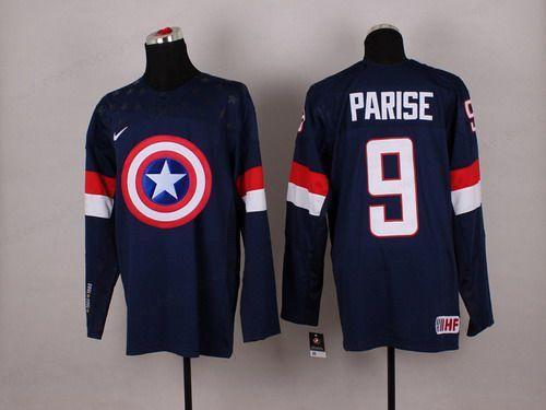 2015 Men’s Team Usa #9 Zach Parise Captain America Fashion Navy Blue Jersey