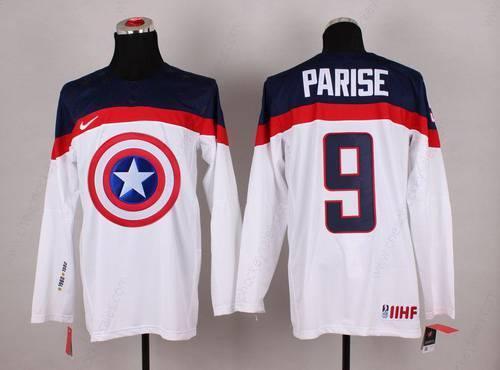 2015 Men’s Team Usa #9 Zach Parise Captain America Fashion White Jersey