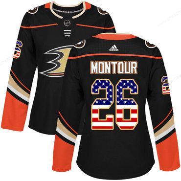 Adidas Anaheim Ducks #26 Brandon Montour Black Home Authentic Usa Flag Women’s Stitched NHL Jersey