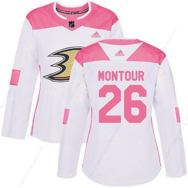 Adidas Anaheim Ducks #26 Brandon Montour White Pink Authentic Fashion Women’s Stitched NHL Jersey