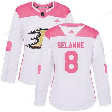 Adidas Anaheim Ducks #8 Teemu Selanne White Pink Authentic Fashion Women’s Stitched NHL Jersey