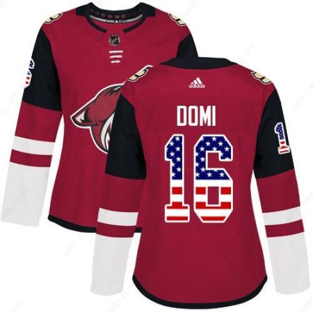 Adidas Arizona Coyotes #16 Max Domi Maroon Home Authentic Usa Flag Women’s Stitched NHL Jersey