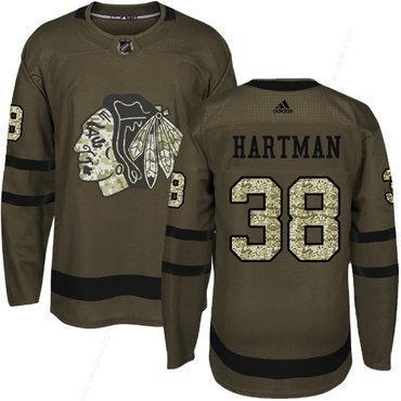 Adidas Blackhawks #38 Ryan Hartman Green Salute To Service Stitched Youth NHL Jersey