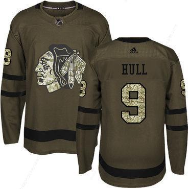 Adidas Blackhawks #9 Bobby Hull Green Salute To Service Stitched Youth NHL Jersey