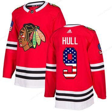 Adidas Blackhawks #9 Bobby Hull Red Home Authentic Usa Flag Stitched Youth NHL Jersey