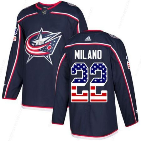 Adidas Blue Jackets #22 Sonny Milano Navy Blue Home Authentic Usa Flag Stitched NHL Jersey