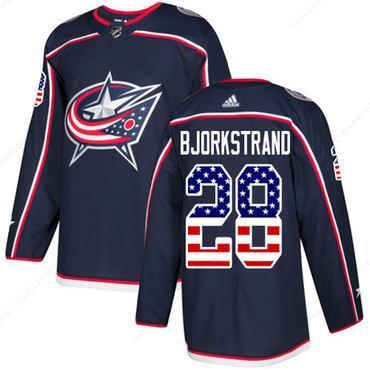 Adidas Blue Jackets #28 Oliver Bjorkstrand Navy Blue Home Authentic Usa Flag Stitched NHL Jersey