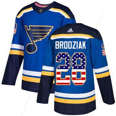 Adidas Blues #28 Kyle Brodziak Blue Home Authentic Usa Flag Stitched NHL Jersey