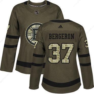 Adidas Boston Bruins #37 Patrice Bergeron Green Salute To Service Women’s Stitched NHL Jersey