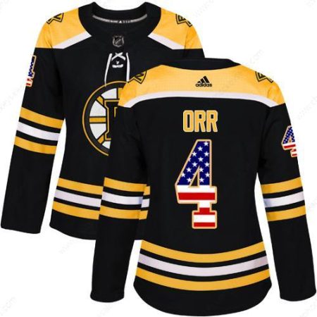 Adidas Boston Bruins #4 Bobby Orr Black Home Authentic Usa Flag Women’s Stitched NHL Jersey