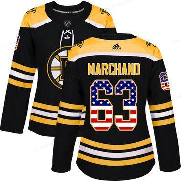 Adidas Boston Bruins #63 Brad Marchand Black Home Authentic Usa Flag Women’s Stitched NHL Jersey