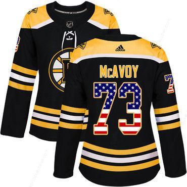 Adidas Boston Bruins #73 Charlie Mcavoy Black Home Authentic Usa Flag Women’s Stitched NHL Jersey