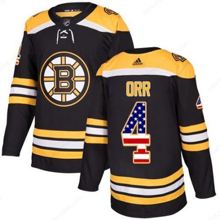 Adidas Bruins #4 Bobby Orr Black Home Authentic Usa Flag Stitched NHL Jersey