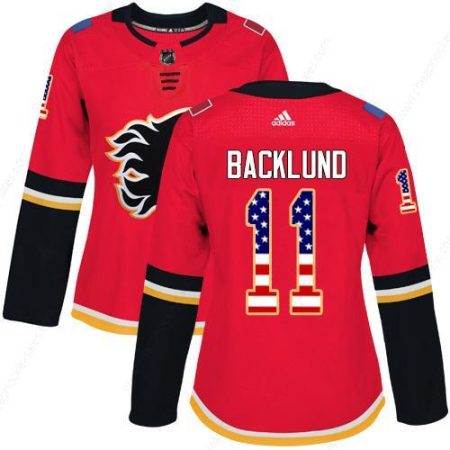 Adidas Calgary Flames #11 Mikael Backlund Red Home Authentic Usa Flag Women’s Stitched NHL Jersey