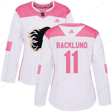 Adidas Calgary Flames #11 Mikael Backlund White Pink Authentic Fashion Women’s Stitched NHL Jersey