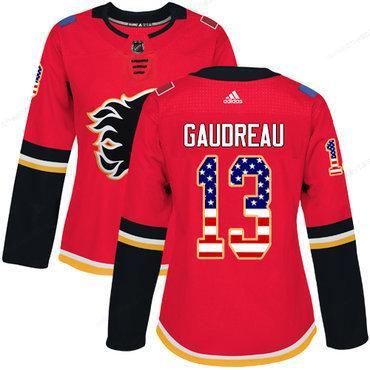 Adidas Calgary Flames #13 Johnny Gaudreau Red Home Authentic Usa Flag Women’s Stitched NHL Jersey