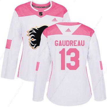 Adidas Calgary Flames #13 Johnny Gaudreau White Pink Authentic Fashion Women’s Stitched NHL Jersey