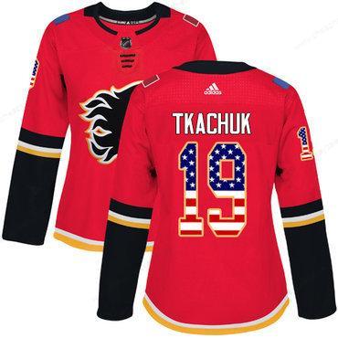 Adidas Calgary Flames #19 Matthew Tkachuk Red Home Authentic Usa Flag Women’s Stitched NHL Jersey