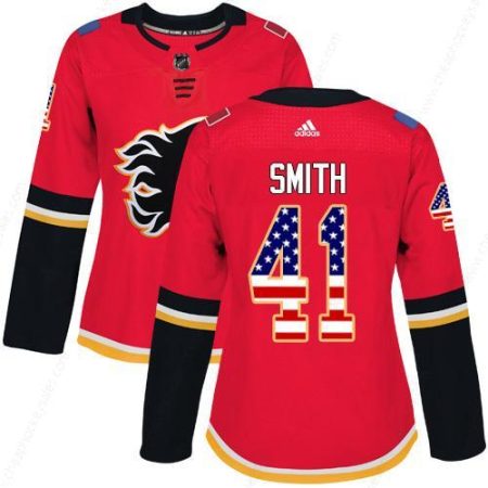 Adidas Calgary Flames #41 Mike Smith Red Home Authentic Usa Flag Women’s Stitched NHL Jersey