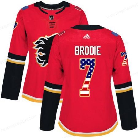 Adidas Calgary Flames #7 Tj Brodie Red Home Authentic Usa Flag Women’s Stitched NHL Jersey