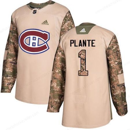 Adidas Canadiens #1 Jacques Plante Camo Authentic 2017 Veterans Day Stitched NHL Jersey