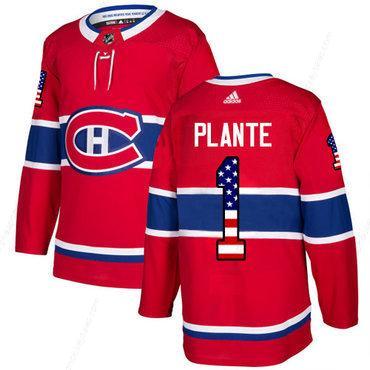 Adidas Canadiens #1 Jacques Plante Red Home Authentic Usa Flag Stitched NHL Jersey