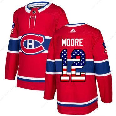 Adidas Canadiens #12 Dickie Moore Red Home Authentic Usa Flag Stitched NHL Jersey