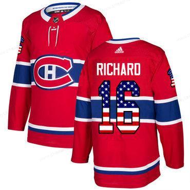 Adidas Canadiens #16 Henri Richard Red Home Authentic Usa Flag Stitched NHL Jersey