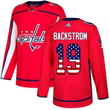 Adidas Capitals #19 Nicklas Backstrom Red Home Authentic Usa Flag Stitched NHL Jersey