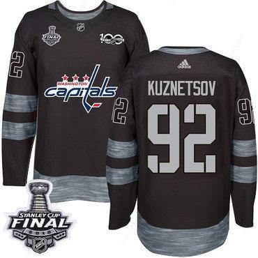 Adidas Capitals #92 Evgeny Kuznetsov Black 1917-2017 100Th Anniversary 2018 Stanley Cup Final Stitched NHL Jersey