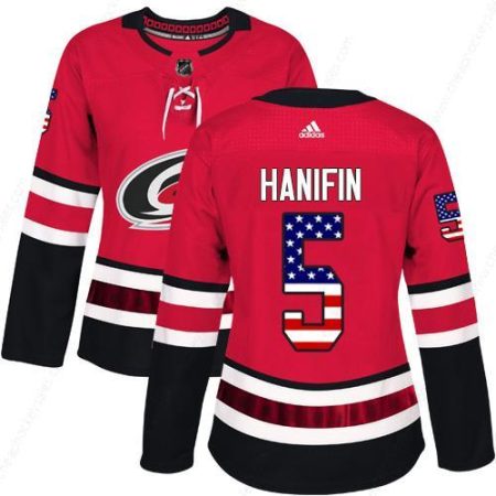 Adidas Carolina Hurricanes #5 Noah Hanifin Red Home Authentic Usa Flag Women’s Stitched NHL Jersey