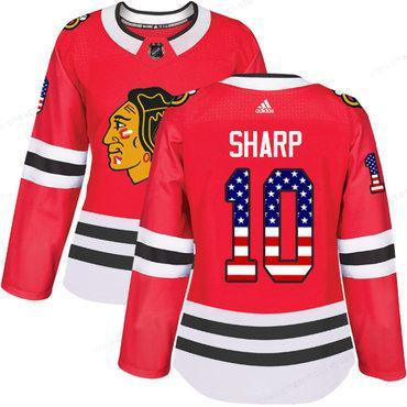 Adidas Chicago Blackhawks #10 Patrick Sharp Red Home Authentic Usa Flag Women’s Stitched NHL Jersey