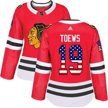 Adidas Chicago Blackhawks #19 Jonathan Toews Red Home Authentic Usa Flag Women’s Stitched NHL Jersey