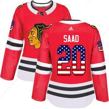 Adidas Chicago Blackhawks #20 Brandon Saad Red Home Authentic Usa Flag Women’s Stitched NHL Jersey