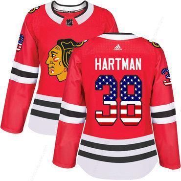 Adidas Chicago Blackhawks #38 Ryan Hartman Red Home Authentic Usa Flag Women’s Stitched NHL Jersey