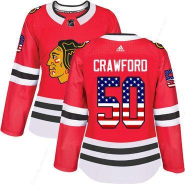 Adidas Chicago Blackhawks #50 Corey Crawford Red Home Authentic Usa Flag Women’s Stitched NHL Jersey