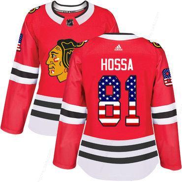 Adidas Chicago Blackhawks #81 Marian Hossa Red Home Authentic Usa Flag Women’s Stitched NHL Jersey