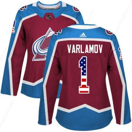 Adidas Colorado Avalanche #1 Semyon Varlamov Burgundy Home Authentic Usa Flag Women’s Stitched NHL Jersey